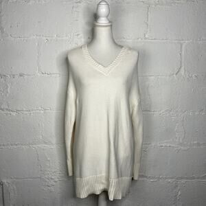 Everlane Women's Link Stitch White Cotton Ribbed Pullover Sweater Size Large